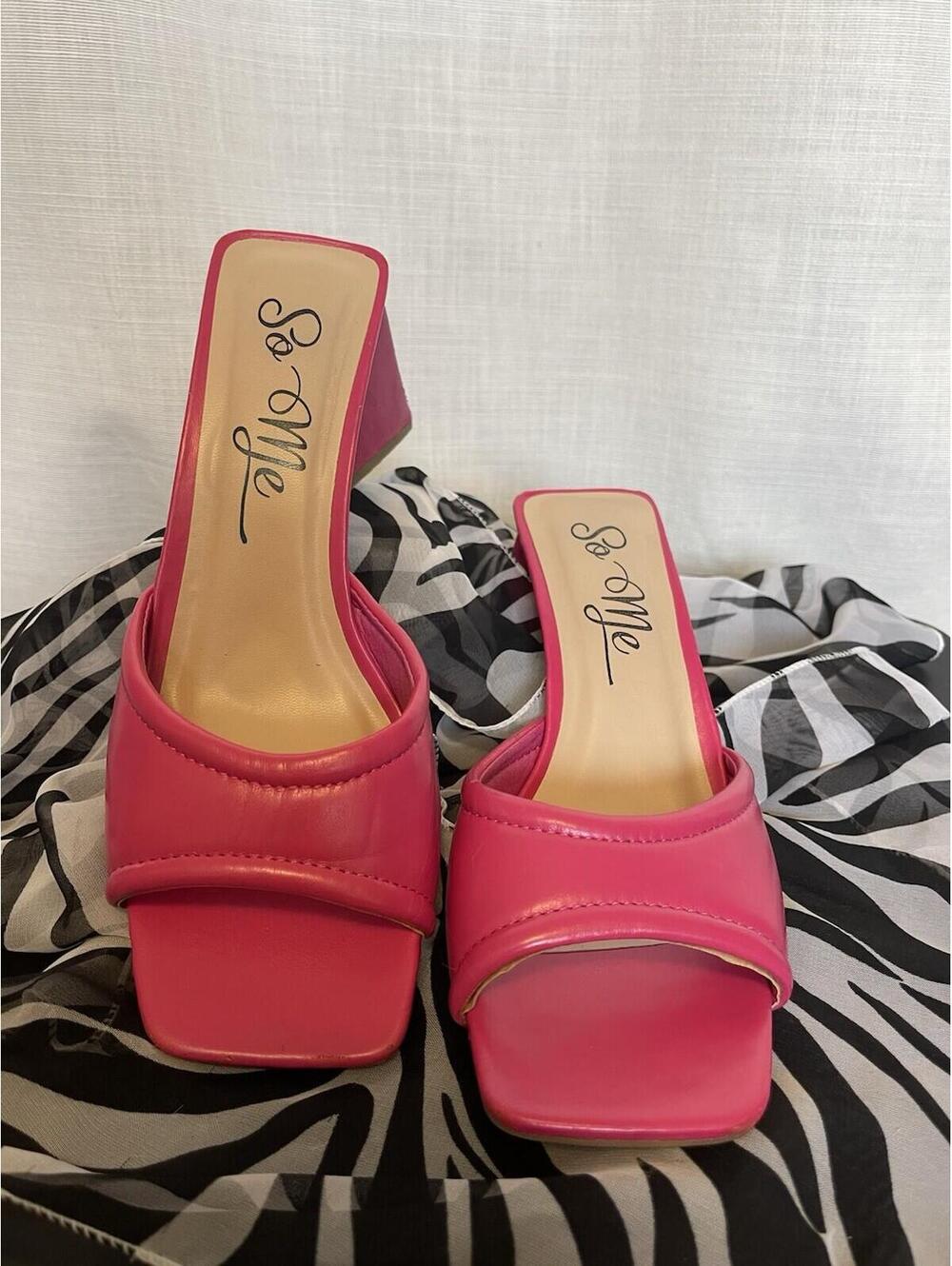 So Me Hot Pink Square Toe Triangle Block Heel Sandal Size 7